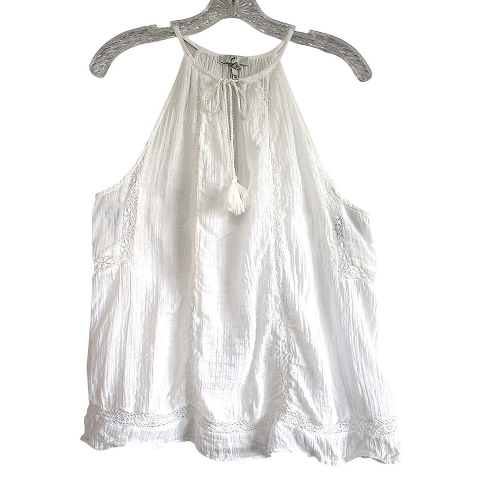 Joie White Cotton Halter Top Lace Detailing Medium Flowy Boho Festival Romantic